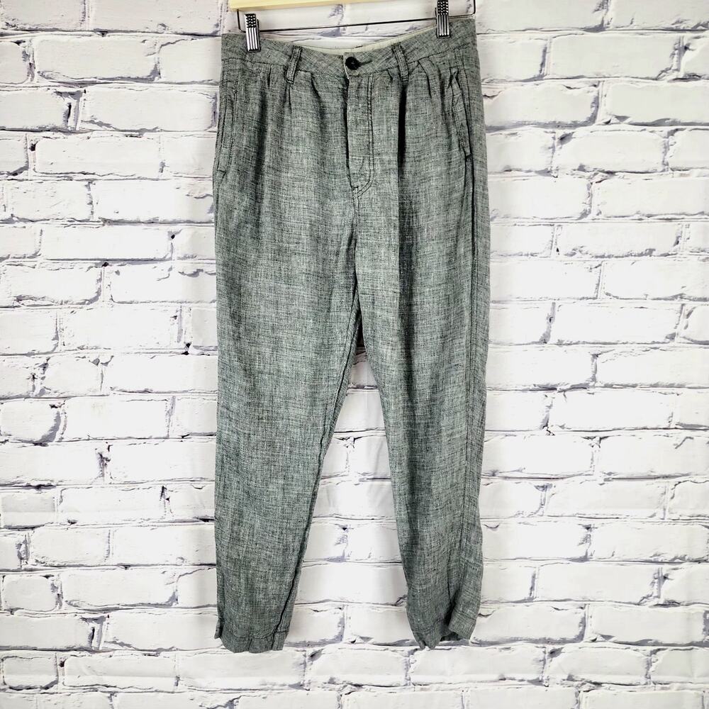Free People Pants Womens 2 100% Linen Button Fly Ankle Crop Pockets  corpcore